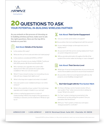 20 Questions to ask your potential in building wireless partner flyer